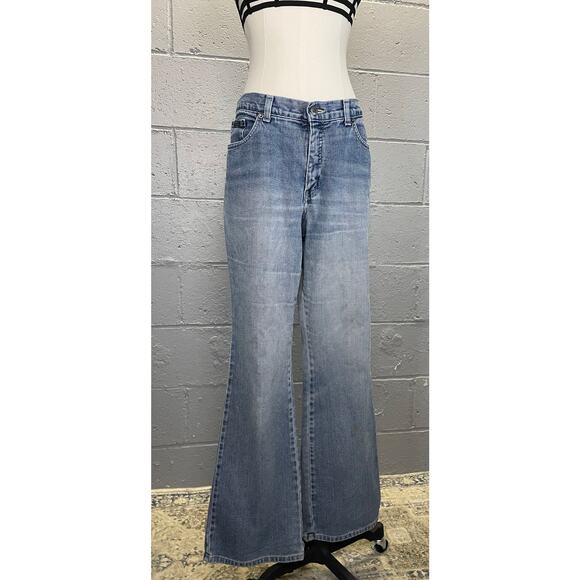 Vintage y2k Lo Rise Flare Jeans SZ 12 Light Med Wash Bell Bottom LG - Picture 2 of 10